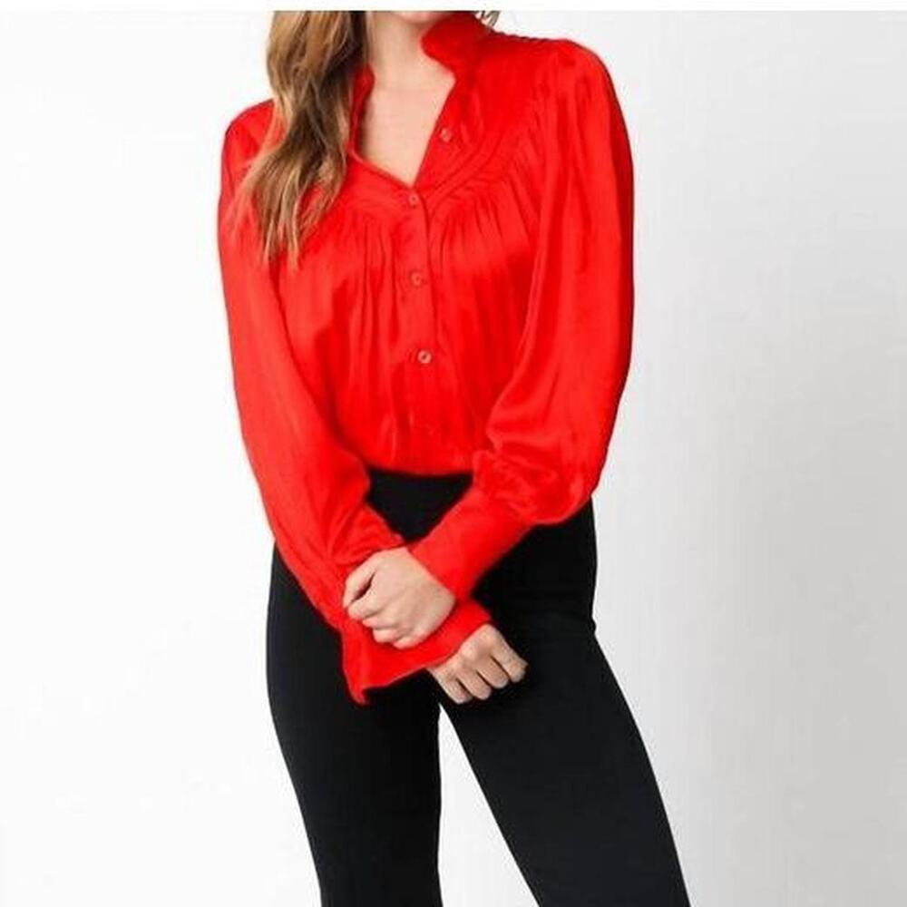 Red flowy long sleeve blouse